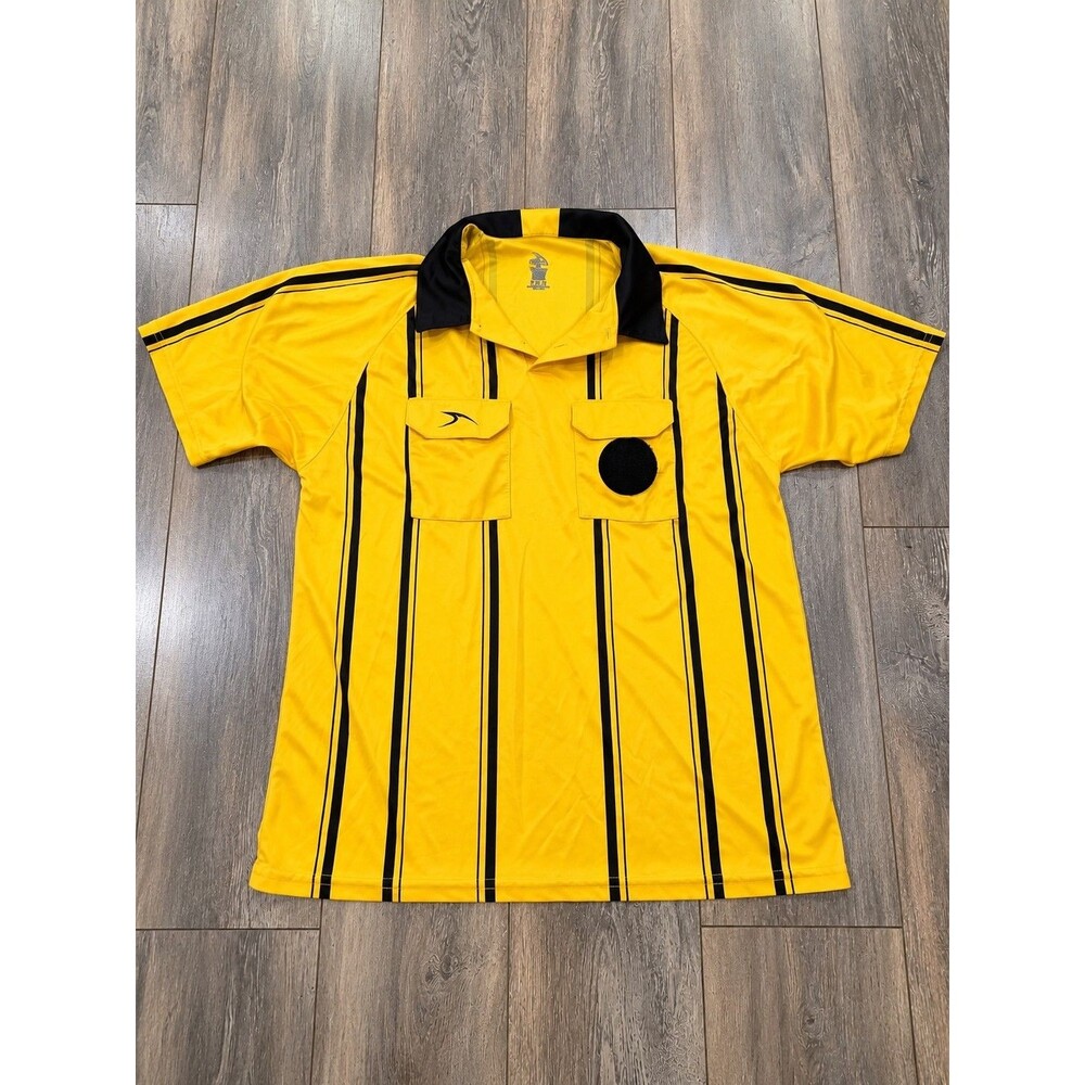 Vintage SCORE Soccer Referee Jersey Mens  Adult XL Yellow Black Striped 2000s